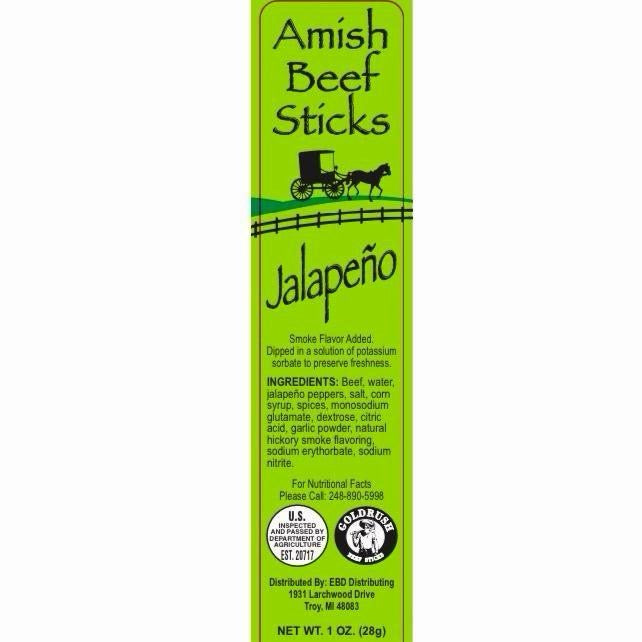 Beef Snack Sticks - Jalapeño - 24 Individually Wrapped - Amish Beef Sticks