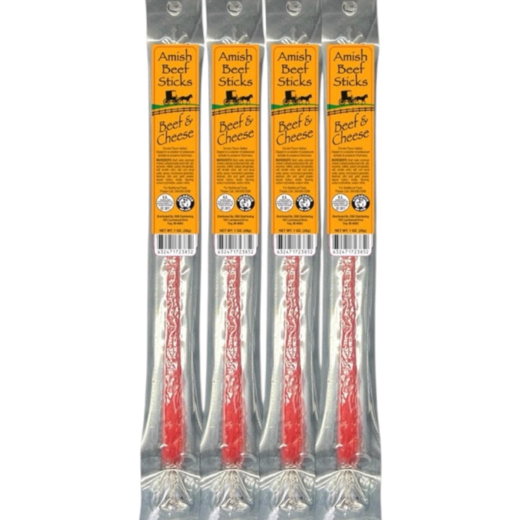 Beef Snack Sticks - Beef & Cheese - 24 Individually Wrapped - Amish Beef Sticks