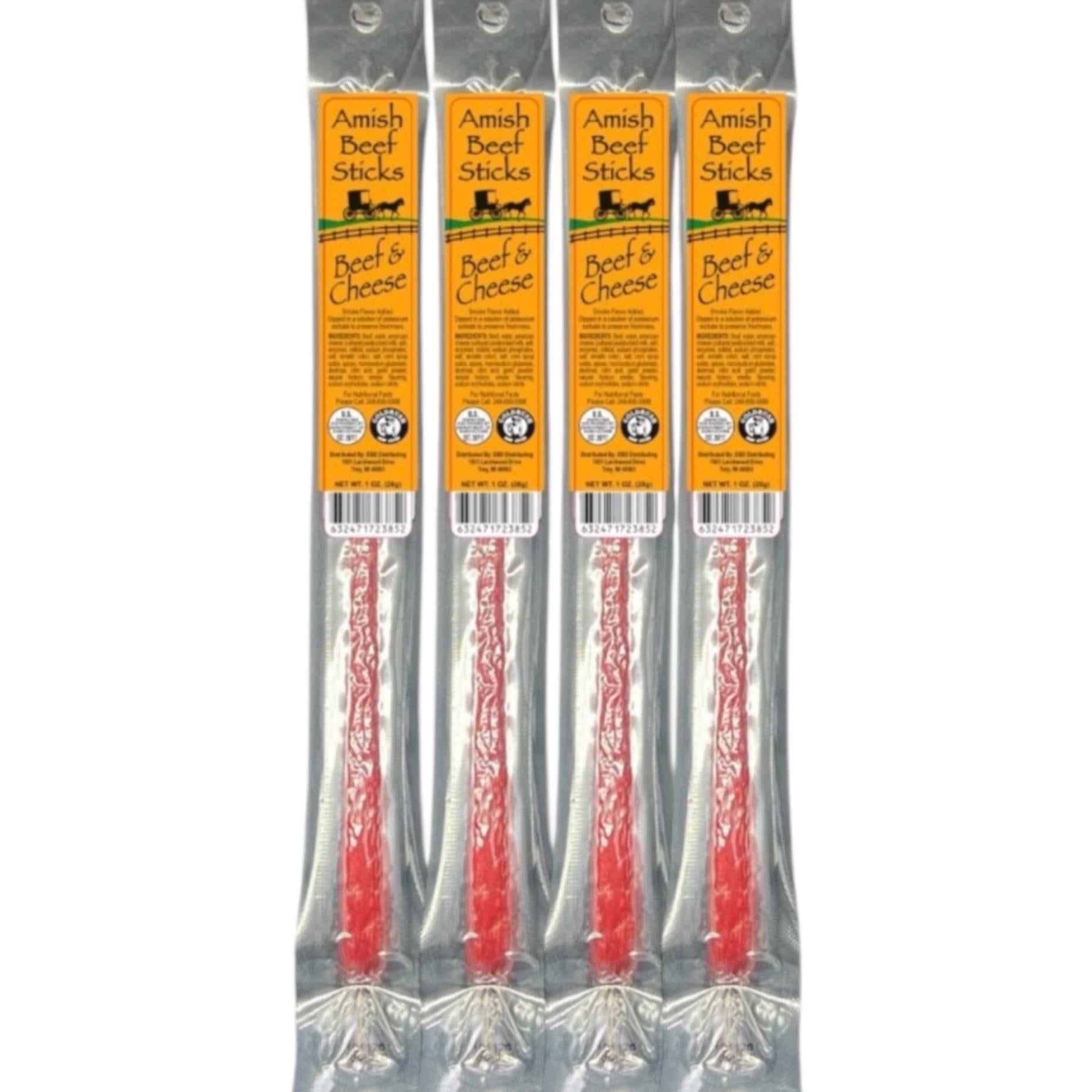 Beef Snack Sticks - Beef & Cheese - 24 Individually Wrapped - Amish Beef Sticks