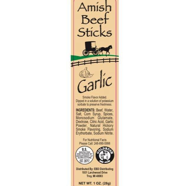 Beef Snack Sticks - Garlic - 24 Individually Wrapped - Amish Beef Sticks