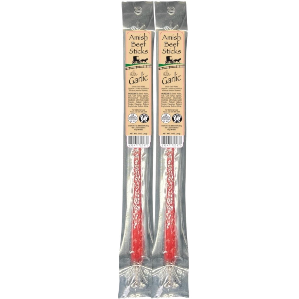 Beef Snack Sticks - Garlic - 24 Individually Wrapped - Amish Beef Sticks