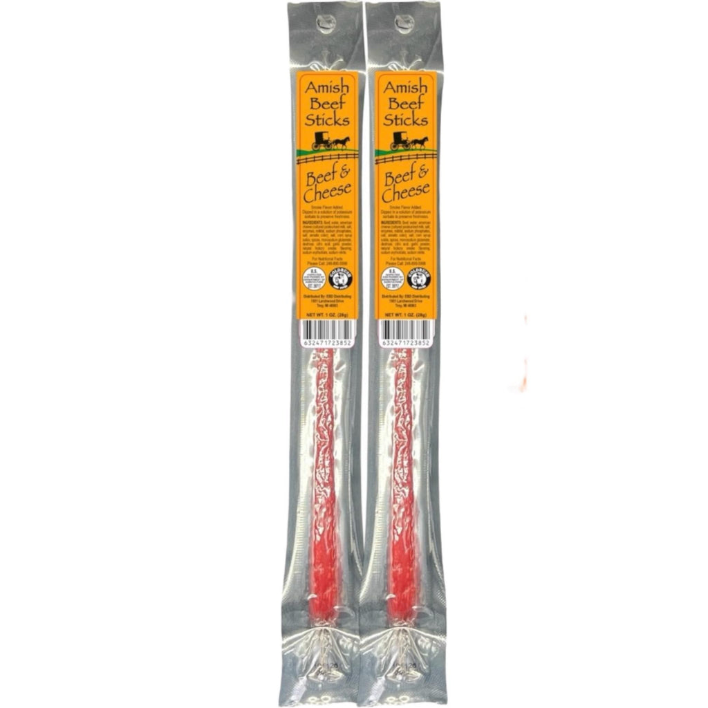 Beef Snack Sticks - Beef & Cheese - 24 Individually Wrapped - Amish Beef Sticks