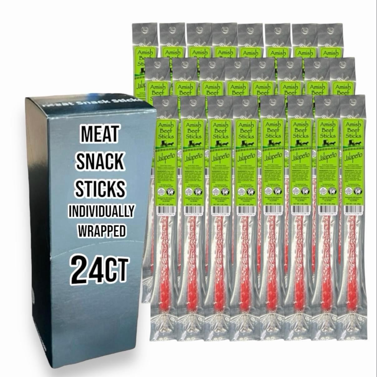 Beef Snack Sticks - Jalapeño - 24 Individually Wrapped - Amish Beef Sticks
