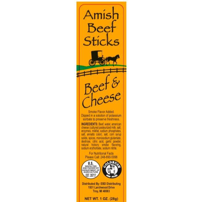 Beef Snack Sticks - Beef & Cheese - 24 Individually Wrapped - Amish Beef Sticks