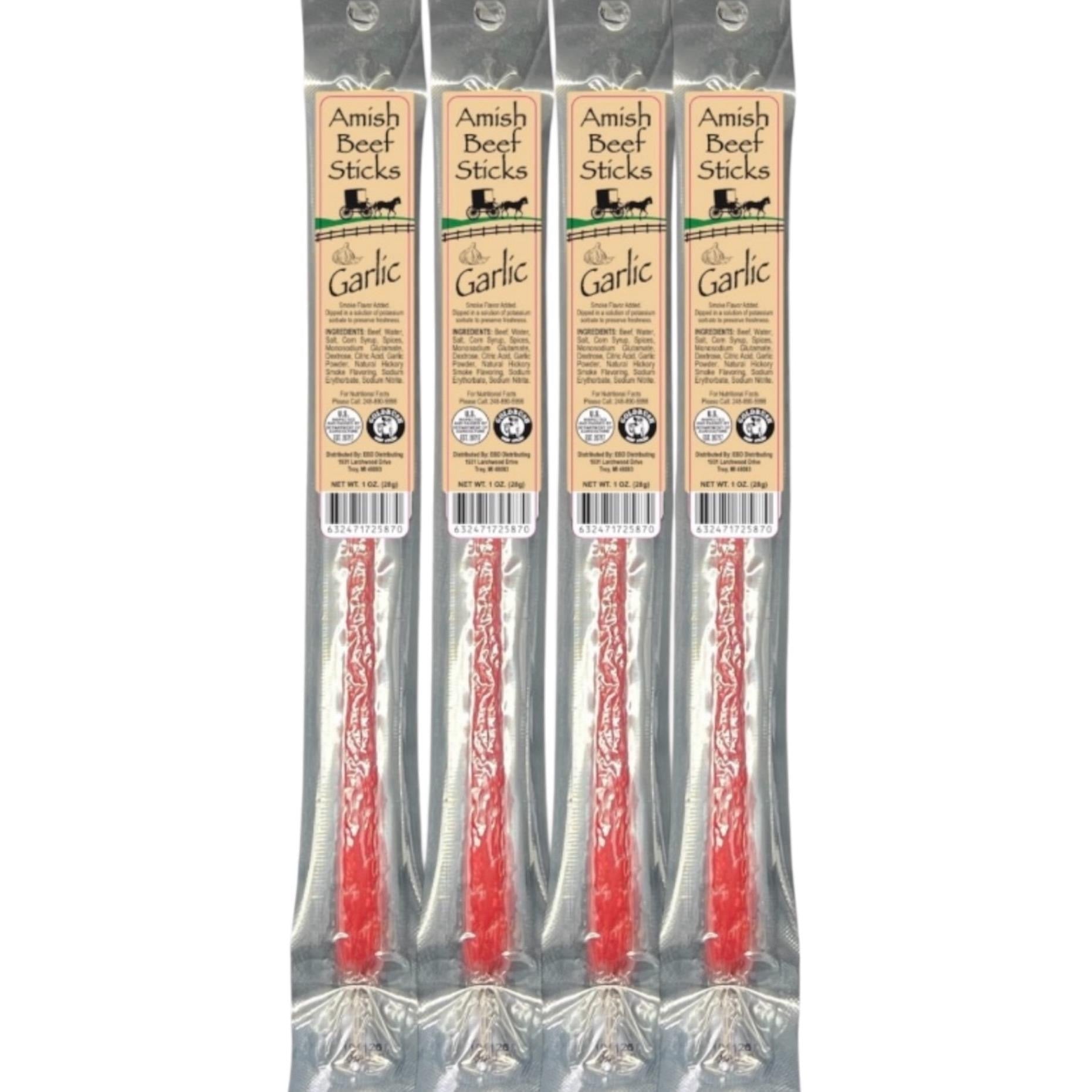 Beef Snack Sticks - Garlic - 24 Individually Wrapped - Amish Beef Sticks