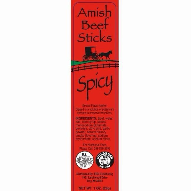 Beef Snack Sticks - Spicy - 24 Individually Wrapped - Amish Beef Sticks Beef