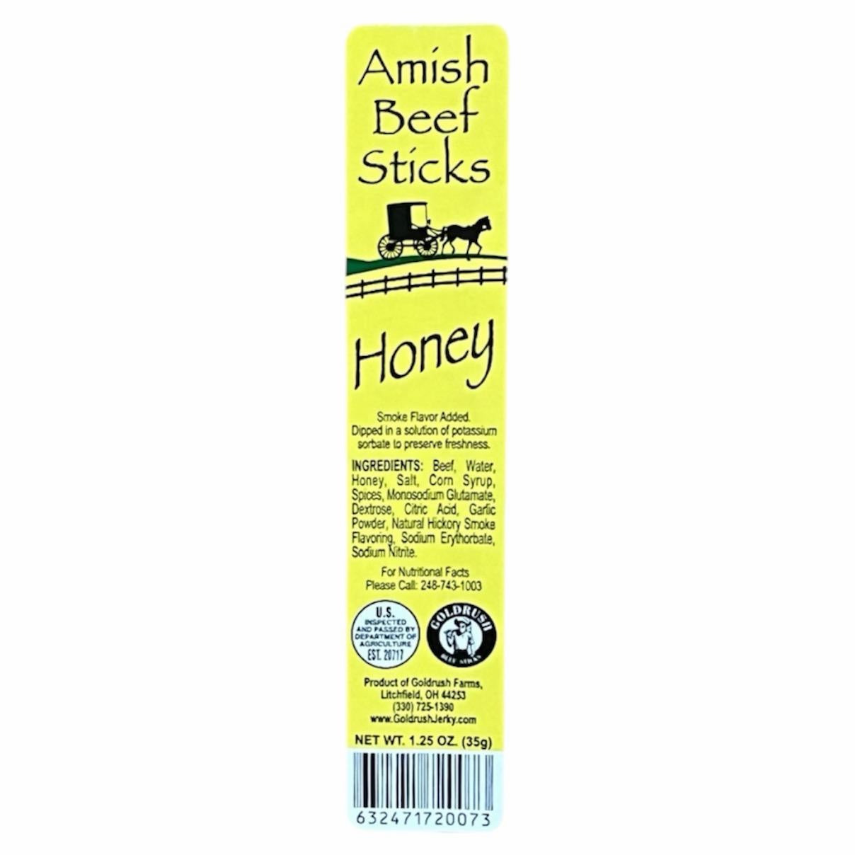 Beef Snack Sticks - Honey - 24 Individually Wrapped - Amish Beef Sticks