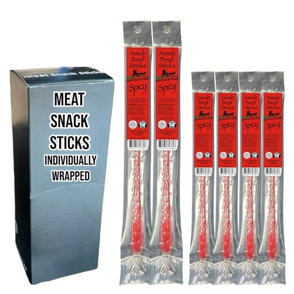 Beef Snack Sticks - Spicy - 24 Individually Wrapped - Amish Beef Sticks Beef