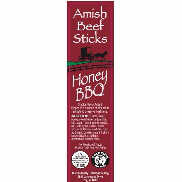 Beef Snack Sticks - Honey Bbq - 24 Individually Wrapped - Amish Beef Sticks
