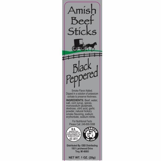 Beef Snack Sticks - Black Peppered - 24 Individually Wrapped - Amish Beef Sticks