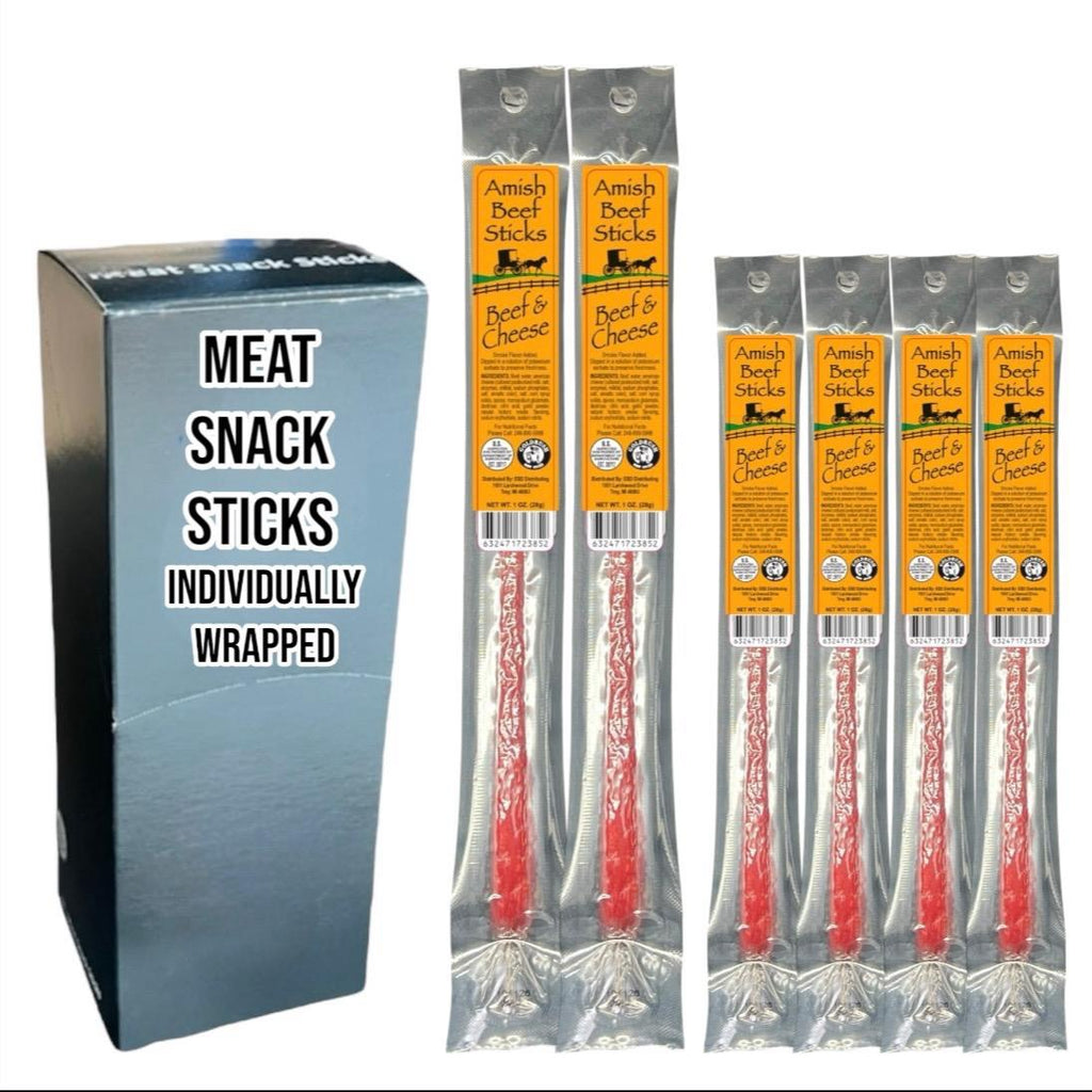 Beef Snack Sticks - Beef & Cheese - 24 Individually Wrapped - Amish Beef Sticks