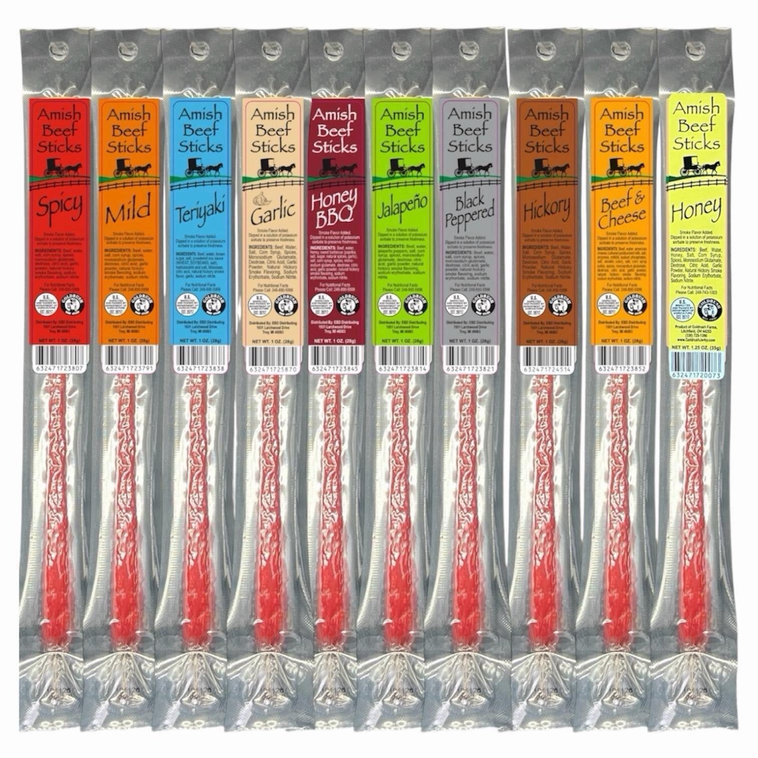 Beef Sticks 4ct - 4 Individually Wrapped - One Ounce - Amish Beef Snack Sticks