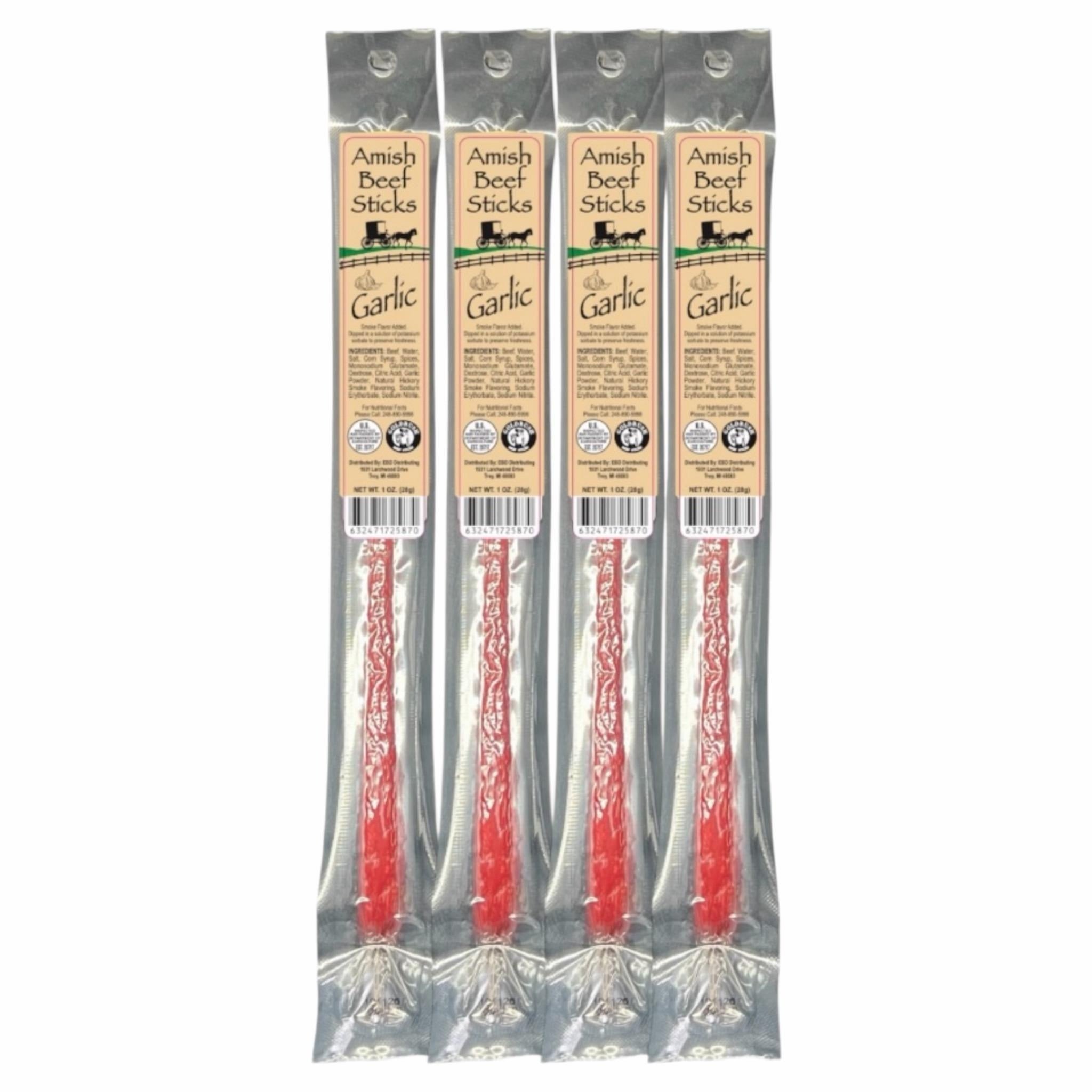 Beef Sticks 4ct - 4 Individually Wrapped - One Ounce - Amish Beef Snack Sticks