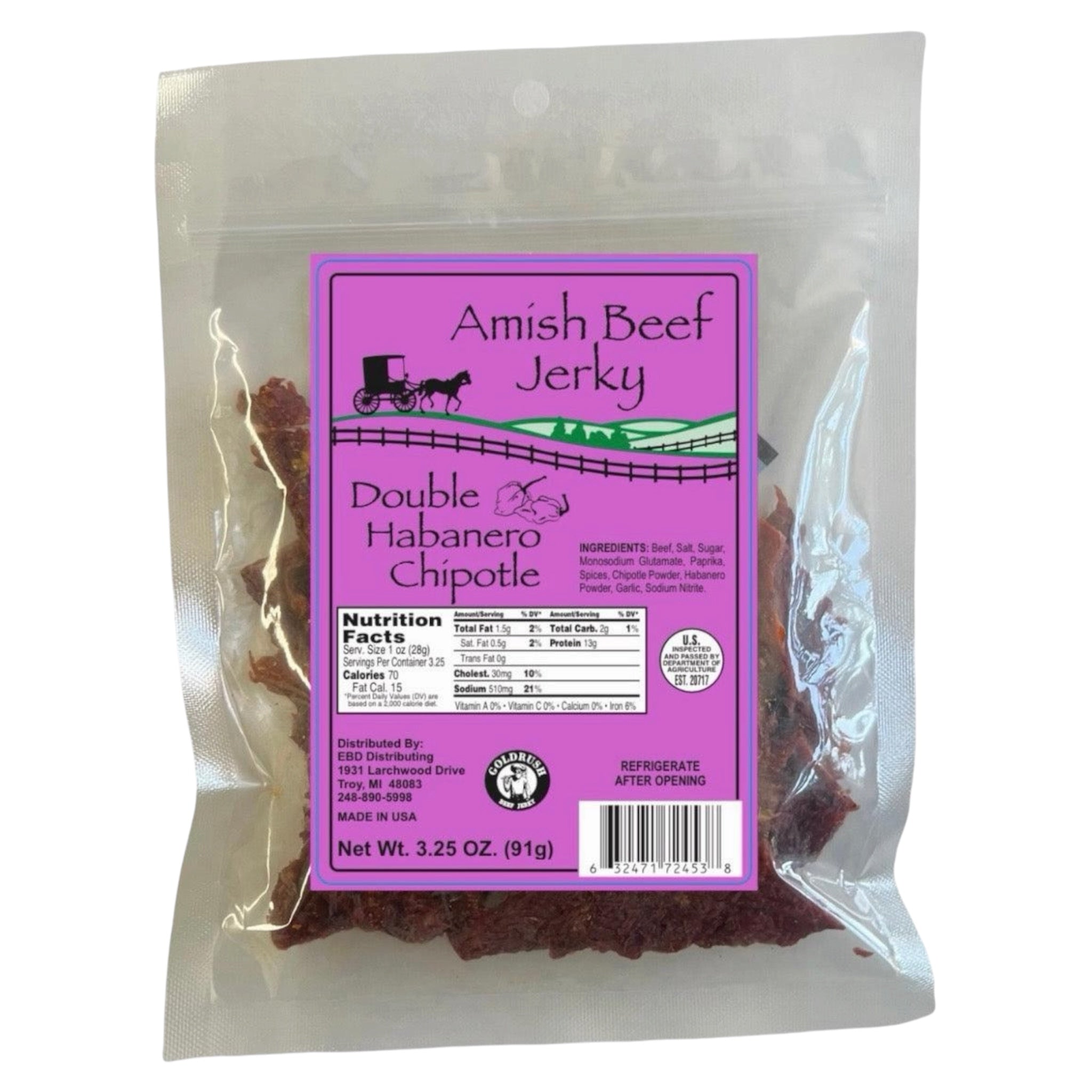 Beef Jerky 1ct - 3.25 Ounce Beef Jerky Bag - Amish Beef Jerky
