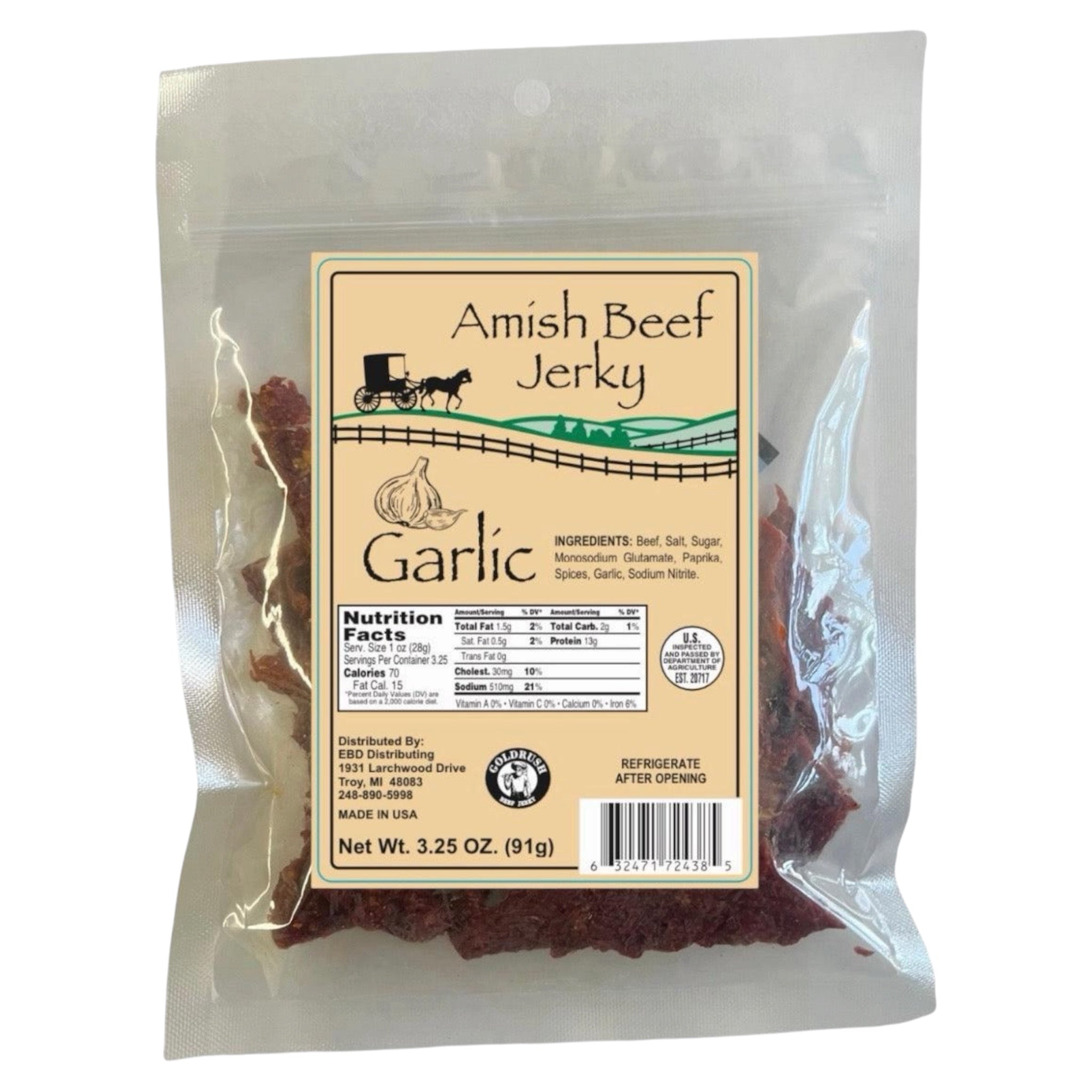 Beef Jerky 1ct - 3.25 Ounce Beef Jerky Bag - Amish Beef Jerky