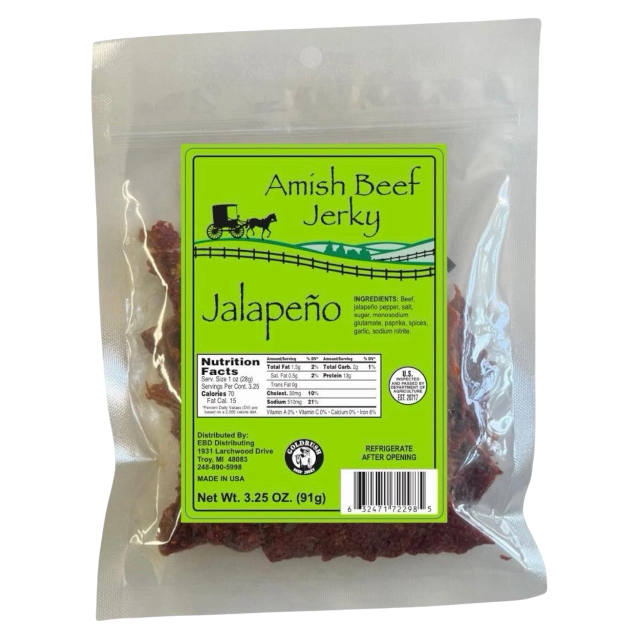Beef Jerky 1ct - 3.25 Ounce Beef Jerky Bag - Amish Beef Jerky