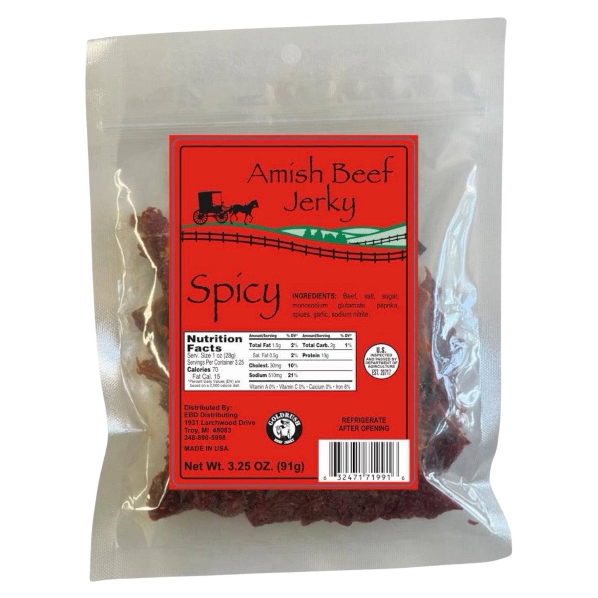 Beef Jerky 1ct - 3.25 Ounce Beef Jerky Bag - Amish Beef Jerky