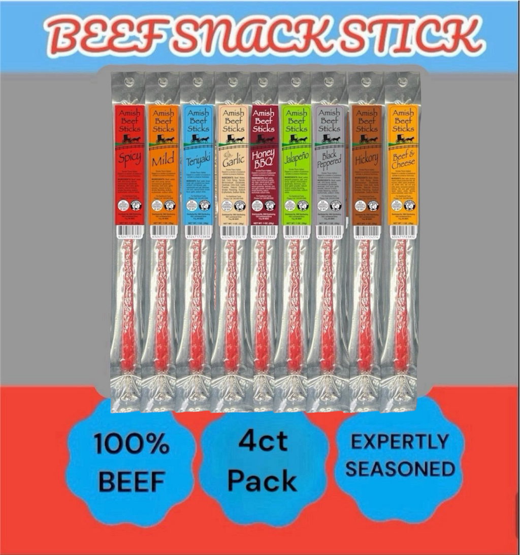 Beef Sticks 4ct - 4 Individually Wrapped - One Ounce - Amish Beef Snack Sticks